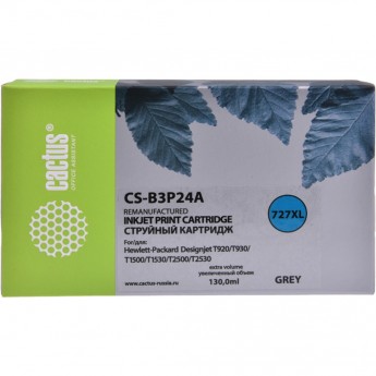 Струйный картридж CACTUS CS-B3P24A (HP 727) для HP DesignJet T920 ePrinter (CR354A), T930, T1500 ePrinter (CR356A), T1500 PostScript (CR357A), T1530, T2500 eMFP (CR358A), T2530, увеличенной емкости, серый, 130 мл Струйный картридж CACTUS CS-B3P24A (HP 727) для HP DesignJet T920 ePrinter (CR354A), T930, T1500 ePrinter (CR356A), T1500 PostScript (CR357A), T1530, T2500 eMFP (CR358A), T2530, увеличенной емкости, серый, 130 мл