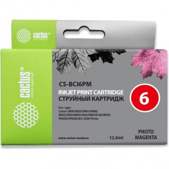 Струйный картридж CACTUS CS-BCI6PM (BCI-6PM) для Canon S800, S820, S900, S9000, i550, i560, i860, i865, i905d, i950s, i960x, i965, i990, i9100, i9950, JX500, MP750, MP760, iP600d, iP3000, iP600d, iP8500, BJC8200, светло-пурпурный, 12 мл Струйный картридж CACTUS CS-BCI6PM (BCI-6PM) для Canon S800, S820, S900, S9000, i550, i560, i860, i865, i905d, i950s, i960x, i965, i990, i9100, i9950, JX500, MP750, MP760, iP600d, iP3000, iP600d, iP8500, BJC8200, светло-пурпурный, 12 мл