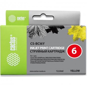Струйный картридж CACTUS CS-BCI6Y (BCI-6Y) для Canon S800, S820, S900, S9000, i550, i560, i860, i865, i905d, i950s, i960x, i965, i990, i9100, i9950, JX500, MP750, MP760, iP600d, iP3000, iP600d, iP8500, BJC8200, желтый, 12 мл Струйный картридж CACTUS CS-BCI6Y (BCI-6Y) для Canon S800, S820, S900, S9000, i550, i560, i860, i865, i905d, i950s, i960x, i965, i990, i9100, i9950, JX500, MP750, MP760, iP600d, iP3000, iP600d, iP8500, BJC8200, желтый, 12 мл