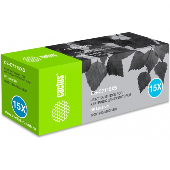 Лазерный картридж CACTUS  (HP 15X) для HP LaserJet 1200, 1200n, 1200se, 1220, 1220se, 3300, 3300 MFP, 3310, 3320, 3320 MFP, 3320n, 3320n MFP, 3330, 3330 MFP, 3380, 3380 MFP, черный, увеличенной емкости, 3 500 стр. CS-C7115XS Лазерный картридж CACTUS  (HP 15X) для HP LaserJet 1200, 1200n, 1200se, 1220, 1220se, 3300, 3300 MFP, 3310, 3320, 3320 MFP, 3320n, 3320n MFP, 3330, 3330 MFP, 3380, 3380 MFP, черный, увеличенной емкости, 3 500 стр. CS-C7115XS