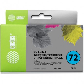 Струйный картридж CACTUS CS-C9374 (HP 72) для HP DesignJet SD Pro MFP, T610, T620, T770, T790, T1100, T1100 MFP, T1100ps, T1120, T1120hd, T1120sd, T1200, T1200hd, T1200ps, T1300, T2300 eMFP, T2300ps eMFP, серый, 130 мл Струйный картридж CACTUS CS-C9374 (HP 72) для HP DesignJet SD Pro MFP, T610, T620, T770, T790, T1100, T1100 MFP, T1100ps, T1120, T1120hd, T1120sd, T1200, T1200hd, T1200ps, T1300, T2300 eMFP, T2300ps eMFP, серый, 130 мл