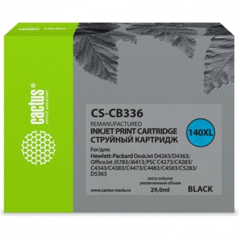 Струйный картридж CACTUS CS-CB336 (HP 140XL) для HP DeskJet D4263, D4363; OfficeJet J5730, J5780, J5785, J5790, J6415, J6450; PhotoSmart C4200, C4225, C4240, C4250, C4270, C4280, C4343, C4380, увеличенной емкости, черный, 29 мл Струйный картридж CACTUS CS-CB336 (HP 140XL) для HP DeskJet D4263, D4363; OfficeJet J5730, J5780, J5785, J5790, J6415, J6450; PhotoSmart C4200, C4225, C4240, C4250, C4270, C4280, C4343, C4380, увеличенной емкости, черный, 29 мл