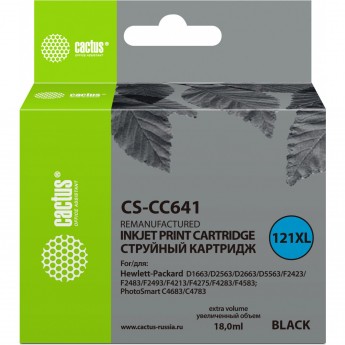Струйный картридж CACTUS CS-CC641 (HP 121XL) для HP DeskJet D1663, D2500, D2563, D2663, D5563, F2423, F2483, F2493, F4213, F4275, F4280, F4283, F4583; ENVY 110; PhotoSmart C4683, C4783, увеличенной емкости, черный, 18 мл Струйный картридж CACTUS CS-CC641 (HP 121XL) для HP DeskJet D1663, D2500, D2563, D2663, D5563, F2423, F2483, F2493, F4213, F4275, F4280, F4283, F4583; ENVY 110; PhotoSmart C4683, C4783, увеличенной емкости, черный, 18 мл