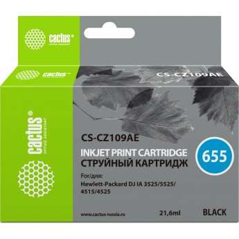 Струйный картридж CACTUS CS-CZ109AE (HP 655) для HP DeskJet Ink Advantage 3525, Ink Advantage 4615, Ink Advantage 4625, Ink Advantage 5520 series, Ink Advantage 5525, Ink Advantage 6525, черный, 21,6 мл Струйный картридж CACTUS CS-CZ109AE (HP 655) для HP DeskJet Ink Advantage 3525, Ink Advantage 4615, Ink Advantage 4625, Ink Advantage 5520 series, Ink Advantage 5525, Ink Advantage 6525, черный, 21,6 мл