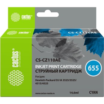 Струйный картридж CACTUS CS-CZ110AE (HP 655) для HP DeskJet Ink Advantage 3525, Ink Advantage 4615, Ink Advantage 4625, Ink Advantage 5520 series, Ink Advantage 5525, Ink Advantage 6525, голубой, 14,6 мл Струйный картридж CACTUS CS-CZ110AE (HP 655) для HP DeskJet Ink Advantage 3525, Ink Advantage 4615, Ink Advantage 4625, Ink Advantage 5520 series, Ink Advantage 5525, Ink Advantage 6525, голубой, 14,6 мл