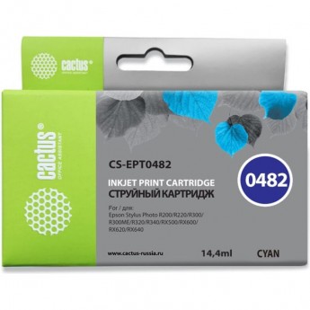 Струйный картридж CACTUS CS-EPT0482 (T0482) для принтеров Epson PM A870, D770; Epson Stylus Photo R200, R210, R220, R300, R310, R320, R330, R340, R350, RX300, RX320, RX500, RX510, RX600, RX620, RX630, RX640, голубой, 14,4 мл Струйный картридж CACTUS CS-EPT0482 (T0482) для принтеров Epson PM A870, D770; Epson Stylus Photo R200, R210, R220, R300, R310, R320, R330, R340, R350, RX300, RX320, RX500, RX510, RX600, RX620, RX630, RX640, голубой, 14,4 мл