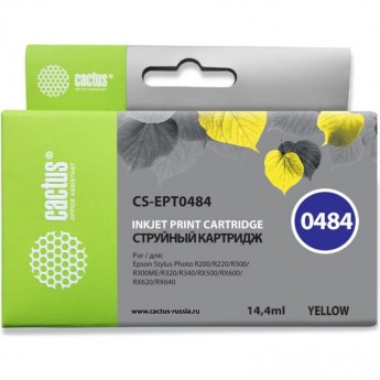 Струйный картридж CACTUS CS-EPT0484 (T0484) для принтеров Epson PM A870, D770; Epson Stylus Photo R200, R210, R220, R300, R300M, R310, R320, R330, R340, R350, RX300, RX320, RX500, RX510, RX600, RX620, RX630, RX640, желтый, 14,4 мл Струйный картридж CACTUS CS-EPT0484 (T0484) для принтеров Epson PM A870, D770; Epson Stylus Photo R200, R210, R220, R300, R300M, R310, R320, R330, R340, R350, RX300, RX320, RX500, RX510, RX600, RX620, RX630, RX640, желтый, 14,4 мл