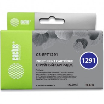 Струйный картридж Cactus CS-EPT1291 (T1291) для принтеров Epson Stylus SX230, SX420w, SX430w, SX440w, SX525wd, SX535wd, Stylus Office B42wd, BX305f, BX320fw, BX625fwd, BX635fwd, WF 3520dwf, WF 7015, черный, 15 мл Струйный картридж Cactus CS-EPT1291 (T1291) для принтеров Epson Stylus SX230, SX420w, SX430w, SX440w, SX525wd, SX535wd, Stylus Office B42wd, BX305f, BX320fw, BX625fwd, BX635fwd, WF 3520dwf, WF 7015, черный, 15 мл