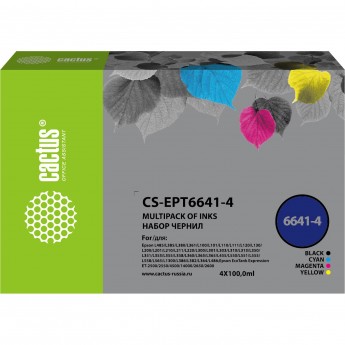 Набор чернил CACTUS CS-EPT6641-4 для Epson L100, L110, L120, L132, L200, L210, L222, L300, L312, L350, L355, L382, L386, L456, L486, L550, L555, L566, L605, L655, L1300, L1455, L3050, черный/голубой/пурпурный/желтый, 4x100 мл Набор чернил CACTUS CS-EPT6641-4 для Epson L100, L110, L120, L132, L200, L210, L222, L300, L312, L350, L355, L382, L386, L456, L486, L550, L555, L566, L605, L655, L1300, L1455, L3050, черный/голубой/пурпурный/желтый, 4x100 мл