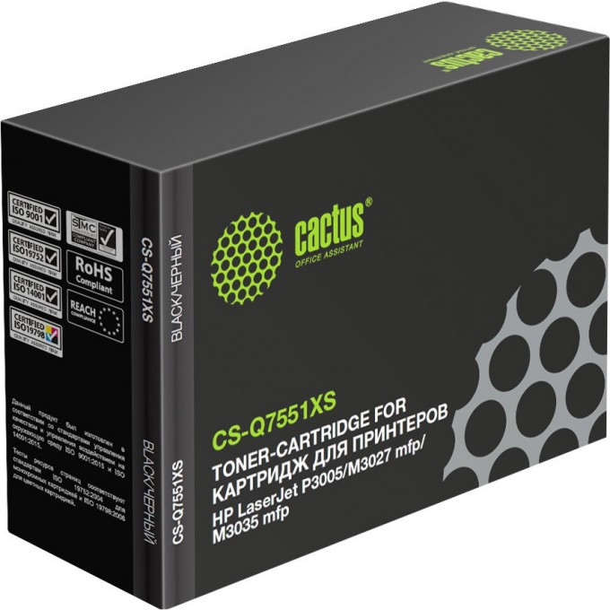 Лазерный картридж CACTUS  (HP 51X) для HP LaserJet M3027 MFP, M3027x MFP, M3035 MFP, M3035x MFP, M3035xs MFP, P3005, P3005d, P3005dn, P3005dtn, P3005n, P3005x, черный, увеличенной емкости, 13 000 стр. CS-Q7551XS Лазерный картридж CACTUS  (HP 51X) для HP LaserJet M3027 MFP, M3027x MFP, M3035 MFP, M3035x MFP, M3035xs MFP, P3005, P3005d, P3005dn, P3005dtn, P3005n, P3005x, черный, увеличенной емкости, 13 000 стр. CS-Q7551XS