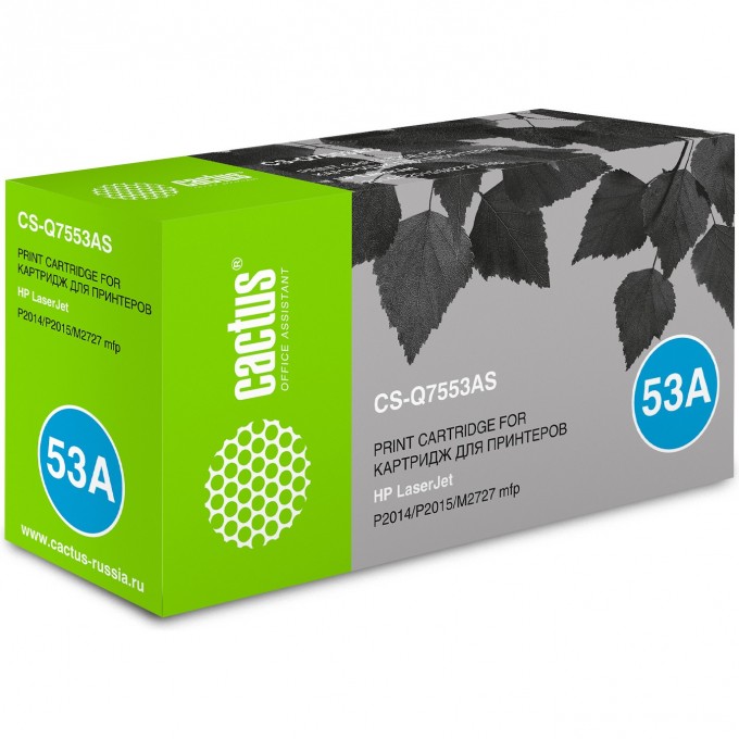Лазерный картридж CACTUS  (HP 53A) для HP LaserJet M2727 MFP, M2727nf MFP, M2727nfs MFP, P2010 series, P2012, P2014, P2012n, P2014n, P2015, P2015d, P2015dn, P2015dtn, P2015n, P2015x, черный, 3 000 стр. CS-Q7553AS Лазерный картридж CACTUS  (HP 53A) для HP LaserJet M2727 MFP, M2727nf MFP, M2727nfs MFP, P2010 series, P2012, P2014, P2012n, P2014n, P2015, P2015d, P2015dn, P2015dtn, P2015n, P2015x, черный, 3 000 стр. CS-Q7553AS
