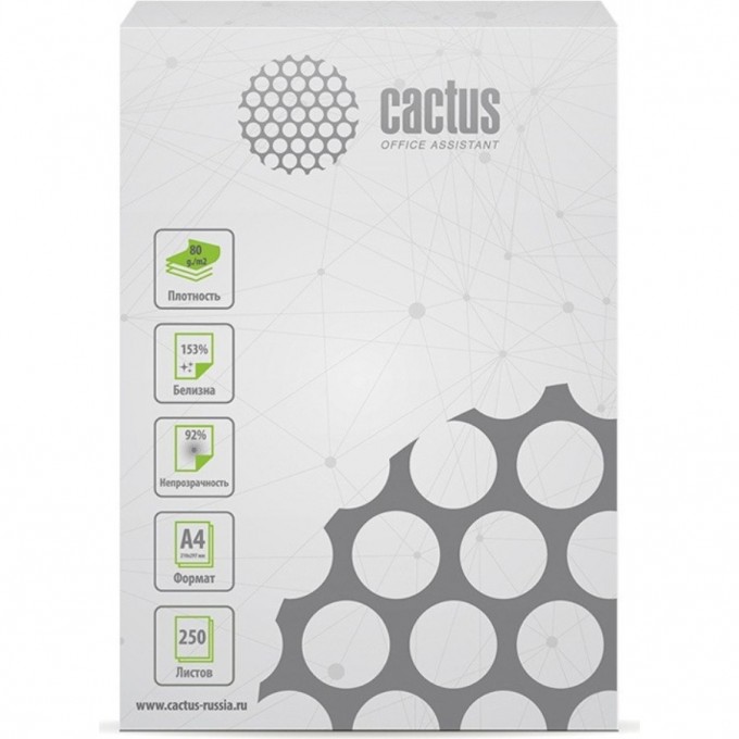 Бумага офисная CACTUS A4, 80г/м2, белая CIE153% 250 листов cs-opb-a480250 Бумага офисная CACTUS A4, 80г/м2, белая CIE153% 250 листов cs-opb-a480250