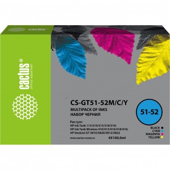 Чернила CACTUS CS-GT51-52 для DeskJet GT 5810, 5820, 5812, 5822, набор, черный/голубой/пурпурный/желтый, 4x100 мл Чернила CACTUS CS-GT51-52 для DeskJet GT 5810, 5820, 5812, 5822, набор, черный/голубой/пурпурный/желтый, 4x100 мл