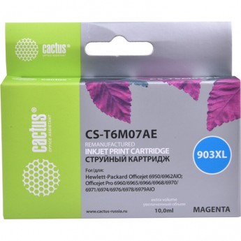 Cтруйный картридж CACTUS CS-T6M07AE (HP 903XL) для HP OfficeJet 6950 (P4C78A), 6960 Pro (J7K33A), 6970 Pro, увеличенной емкости, пурпурный, 10 мл Cтруйный картридж CACTUS CS-T6M07AE (HP 903XL) для HP OfficeJet 6950 (P4C78A), 6960 Pro (J7K33A), 6970 Pro, увеличенной емкости, пурпурный, 10 мл