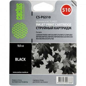 Cтруйный картридж CACTUS CS-PG510 для CANON PIXMA MP240, MP250, MP260, MP270, MP480, MP490, MP492, MX320, MX330, черный, 9 мл Cтруйный картридж CACTUS CS-PG510 для CANON PIXMA MP240, MP250, MP260, MP270, MP480, MP490, MP492, MX320, MX330, черный, 9 мл