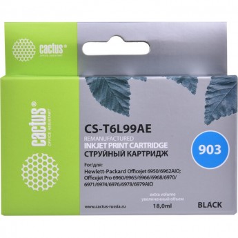 Cтруйный картридж CACTUS CS-T6L99AE (HP 903) для HP OfficeJet 6950 (P4C78A), 6960 Pro (J7K33A), 6970 Pro (J7K34A), черный, 18 мл Cтруйный картридж CACTUS CS-T6L99AE (HP 903) для HP OfficeJet 6950 (P4C78A), 6960 Pro (J7K33A), 6970 Pro (J7K34A), черный, 18 мл