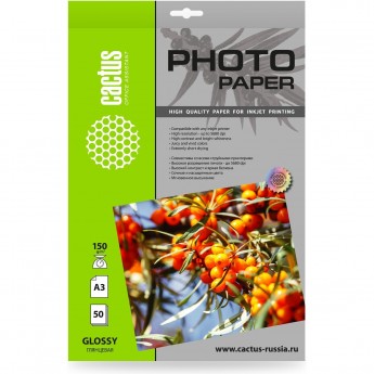 Фотобумага CACTUS CS-GA315050 A3 150г/м2 белая глянцевая для струйной печати 50л Фотобумага CACTUS CS-GA315050 A3 150г/м2 белая глянцевая для струйной печати 50л