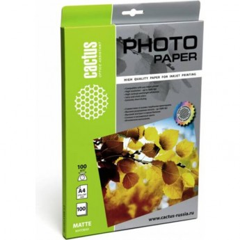 Фотобумага CACTUS CS-MA4100100, формат A4, 100г/м2, белая Фотобумага CACTUS CS-MA4100100, формат A4, 100г/м2, белая