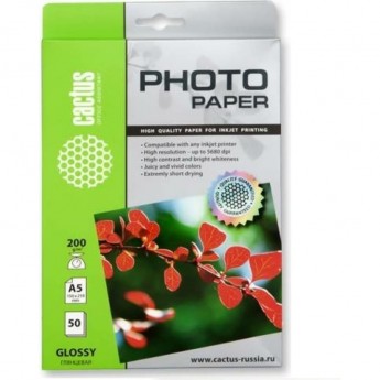Фотобумага CACTUS CS-GA520050, формат A5, 200г/м2, белая Фотобумага CACTUS CS-GA520050, формат A5, 200г/м2, белая