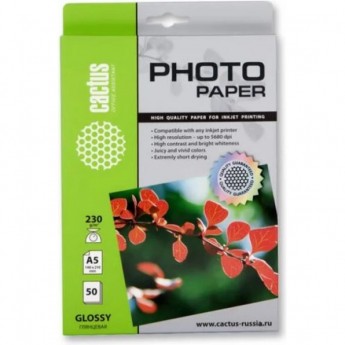 Фотобумага CACTUS CS-GA523050, формат A5, 230г/м2, белая Фотобумага CACTUS CS-GA523050, формат A5, 230г/м2, белая