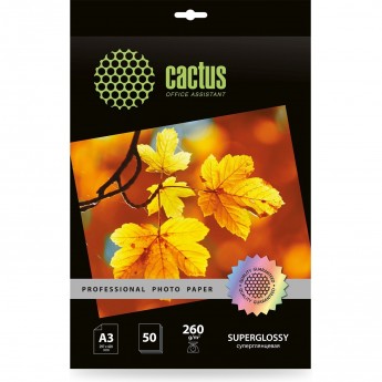 Фотобумага CACTUS PROF CS-HGA326050 A3 260г/м2 белая глянцевая для струйной печати 50л Фотобумага CACTUS PROF CS-HGA326050 A3 260г/м2 белая глянцевая для струйной печати 50л