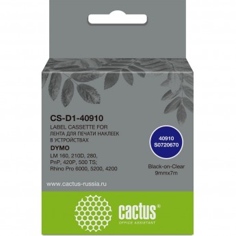 Картридж ленточный CACTUS CS-D1-40910 (40910) черный/прозрачный для Dymo LM 160, 210D, 280, PnP, 420P, 500 TS; Rhino Pro 6000, 5200, 4200 Картридж ленточный CACTUS CS-D1-40910 (40910) черный/прозрачный для Dymo LM 160, 210D, 280, PnP, 420P, 500 TS; Rhino Pro 6000, 5200, 4200