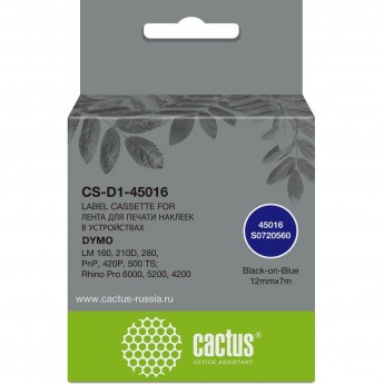 Картридж ленточный CACTUS CS-D1-45016 (45016) черный/синий для Dymo LM 160, 210D, 280, PnP, 420P, 500 TS; Rhino Pro 6000, 5200, 4200 Картридж ленточный CACTUS CS-D1-45016 (45016) черный/синий для Dymo LM 160, 210D, 280, PnP, 420P, 500 TS; Rhino Pro 6000, 5200, 4200
