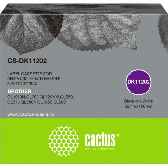 Ленточный картридж CACTUS CS-DK11202 для Brother P-touch QL-500, QL-550, QL-700, QL-800, черный Ленточный картридж CACTUS CS-DK11202 для Brother P-touch QL-500, QL-550, QL-700, QL-800, черный
