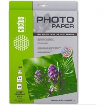 Пленка CACTUS CS-FA415050 A4, 150г/м2, 50л, прозрачная для струйной печати Пленка CACTUS CS-FA415050 A4, 150г/м2, 50л, прозрачная для струйной печати