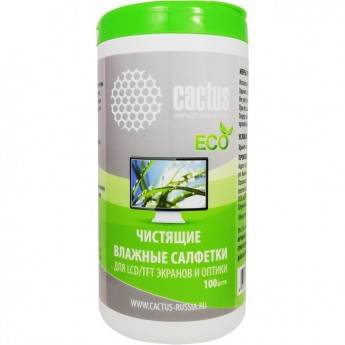 Салфетки CACTUS для экранов и оптики туба 100шт