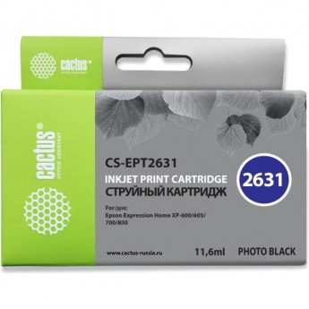 Струйный картридж CACTUS CS-EPT2631 (26XL) для принтеров Epson Expression Premium XP-600, XP-700, XP-800, XP-820, черный, 11,6 мл Струйный картридж CACTUS CS-EPT2631 (26XL) для принтеров Epson Expression Premium XP-600, XP-700, XP-800, XP-820, черный, 11,6 мл