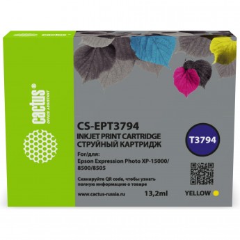 Струйный картридж CACTUS CS-EPT3794 (378XL) для Epson Expression Photo XP-8500, XP-8505, XP-8600 желтый Струйный картридж CACTUS CS-EPT3794 (378XL) для Epson Expression Photo XP-8500, XP-8505, XP-8600 желтый