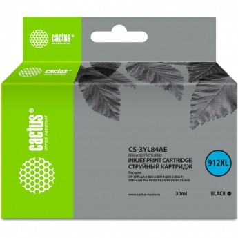Струйный картридж CACTUS CS-3YL84AE (912XL) для HP OfficeJet 8012, 8014, 8015, 8017; OfficeJet Pro 8022, 8023, 8024, 8025 AIO, черный, 30 мл Струйный картридж CACTUS CS-3YL84AE (912XL) для HP OfficeJet 8012, 8014, 8015, 8017; OfficeJet Pro 8022, 8023, 8024, 8025 AIO, черный, 30 мл