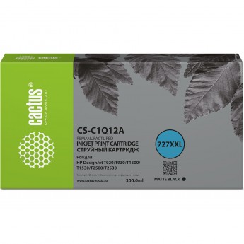Струйный картридж CACTUS CS-C1Q12A (HP 727) для HP Designjet T920, T930, T1500, T1530, черный, 300 мл Струйный картридж CACTUS CS-C1Q12A (HP 727) для HP Designjet T920, T930, T1500, T1530, черный, 300 мл