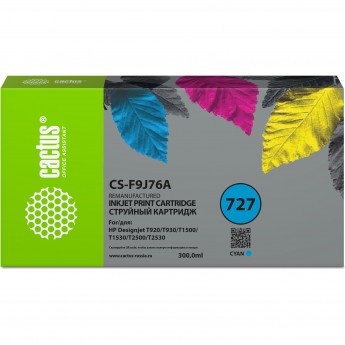 Струйный картридж CACTUS CS-F9J76A (HP 727) для HP DJ T920, T930, T1500, T1530, T2500, T2530, голубой, 300 мл Струйный картридж CACTUS CS-F9J76A (HP 727) для HP DJ T920, T930, T1500, T1530, T2500, T2530, голубой, 300 мл