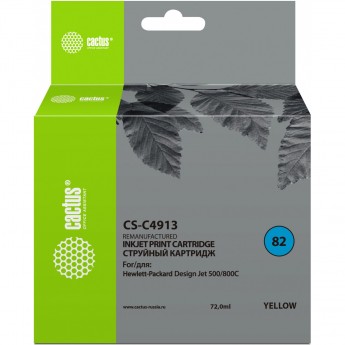 Струйный картридж CACTUS CS-C4913 (HP 82) для HP DesignJet 500, 500 Plus, 500ps, 500ps Plus, 510, 510ps, 800, 800ps, 815 MFP, 820 MFP, Copier CC800, Copier CC800ps, желтый, 72 мл Струйный картридж CACTUS CS-C4913 (HP 82) для HP DesignJet 500, 500 Plus, 500ps, 500ps Plus, 510, 510ps, 800, 800ps, 815 MFP, 820 MFP, Copier CC800, Copier CC800ps, желтый, 72 мл