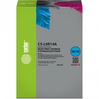 Струйный картридж CACTUS CS-L0R14A (HP 981Y) для HP PageWide Enterprise Color 556dn, 556xh, Flow MFP586z, пурпурный, 240 мл Струйный картридж CACTUS CS-L0R14A (HP 981Y) для HP PageWide Enterprise Color 556dn, 556xh, Flow MFP586z, пурпурный, 240 мл