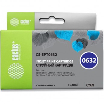 Струйный картридж CACTUS CS-EPT0632 (T0632) для принтеров Epson Stylus C67, C67PE, C87, CX3700, CX4100, CX4700, CX5700, CX5700F, голубой, 10 мл Струйный картридж CACTUS CS-EPT0632 (T0632) для принтеров Epson Stylus C67, C67PE, C87, CX3700, CX4100, CX4700, CX5700, CX5700F, голубой, 10 мл