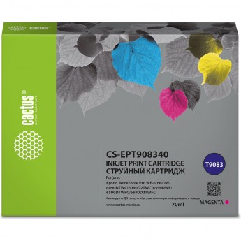 Струйный картридж CACTUS CS-EPT908340 (T9083) для Epson WorkForce WF-6090DW, WF-6590DWF Pro, пурпурный, 70 мл Струйный картридж CACTUS CS-EPT908340 (T9083) для Epson WorkForce WF-6090DW, WF-6590DWF Pro, пурпурный, 70 мл