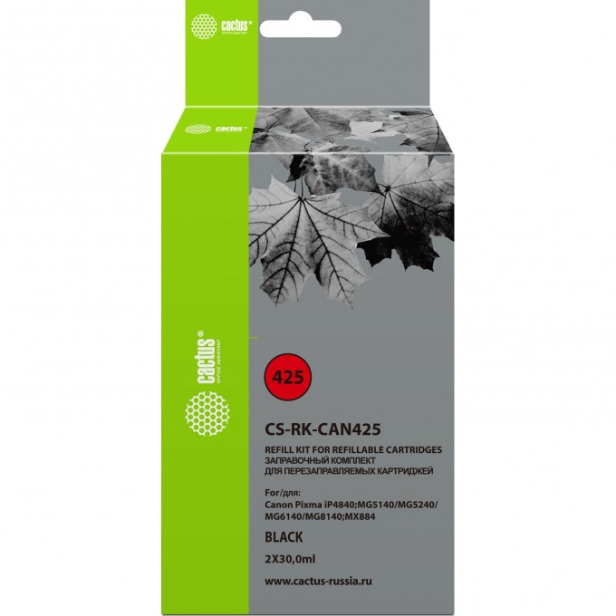 Заправка для ПЗК CACTUS черный Canon PIXMA iP4840, 2*30ml CS-RK-CAN425 Заправка для ПЗК CACTUS черный Canon PIXMA iP4840, 2*30ml CS-RK-CAN425
