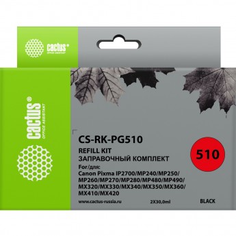 Заправочный набор CACTUS CS-RK-PG510 Canon MP240, MP250, MP260, черный, 2x30 мл.