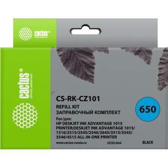 Заправочный набор CACTUS CS-RK-CZ101 для HP DeskJet 2515,DeskJet 3515; Ink Advantage 1015, 4515 eAiO, черный, 2*30ml