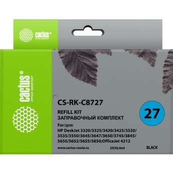 Заправочный набор CACTUS CS-RK-C8727 для HP DeskJet 3320, 3325, 3420, 3425, 3520, 3535; OfficeJet 4212, черный, 2*30ml