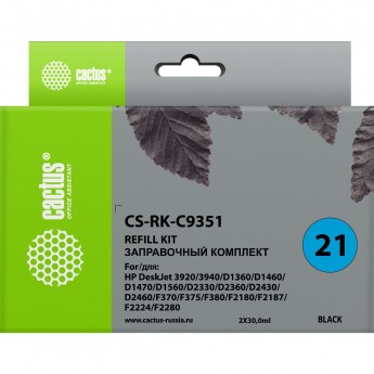 Заправочный набор CACTUS CS-RK-C9351 для HP DeskJet 3920, 3940, D1360, D1460, D1470, D1560, D2330, черный, 2*30ml
